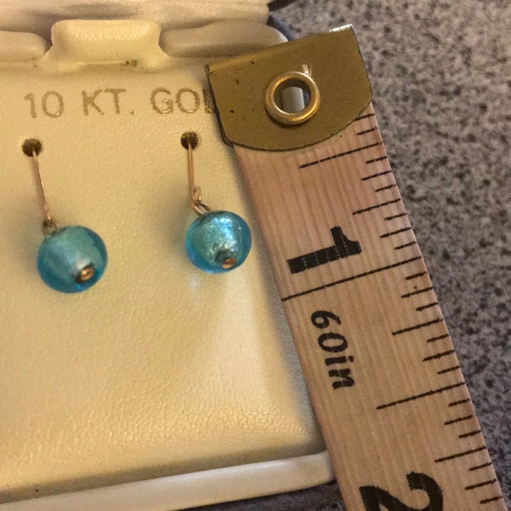Nwt 10k gold blue bead dangle earrings - Picture 8 of 8